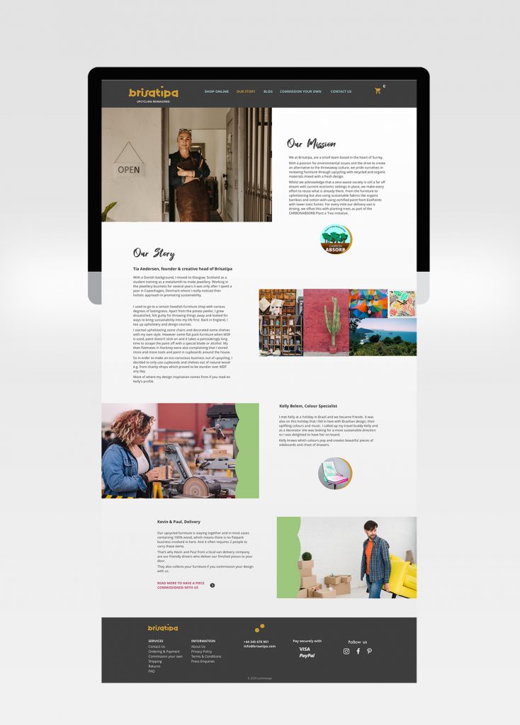 high fidelity wireframe about us furniture brand