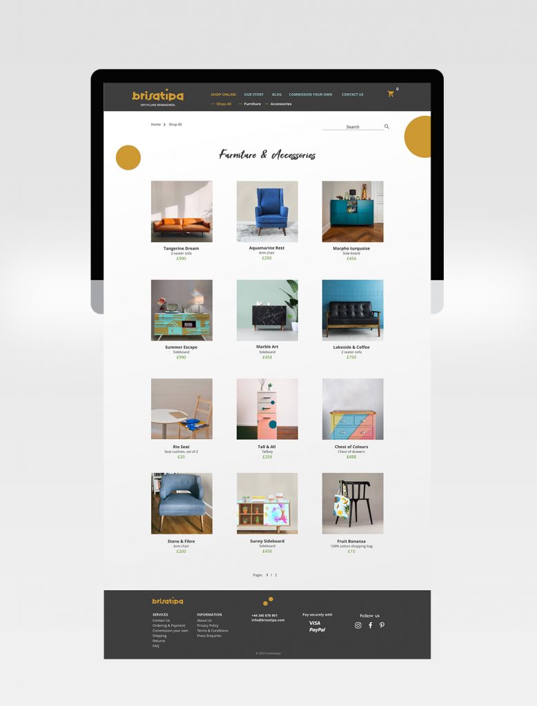 high fidelity wireframe product page furniture brand