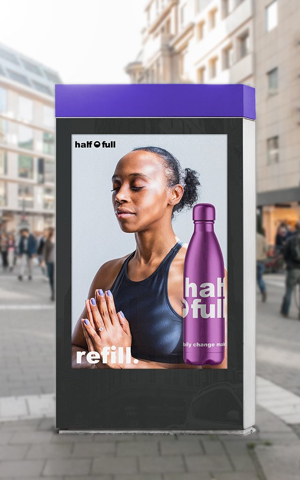 ad in street for reusable water bottle branding