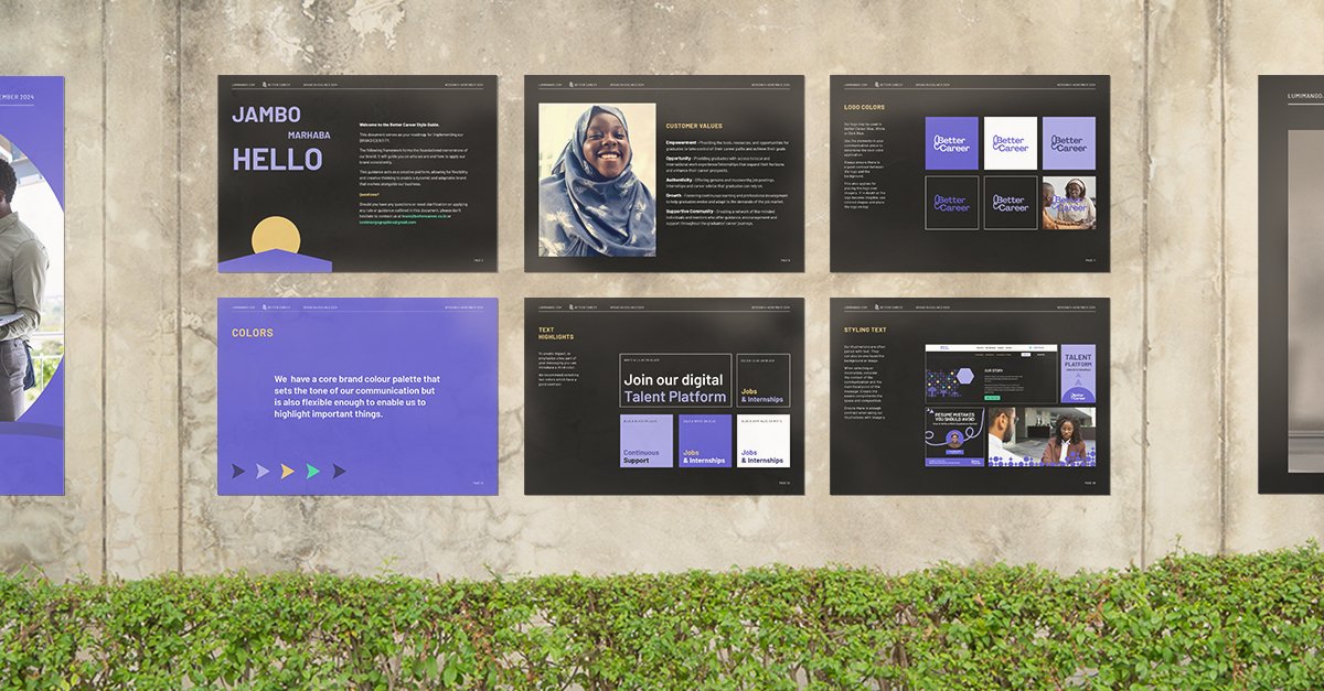 presentation of brand guidelines on a wall