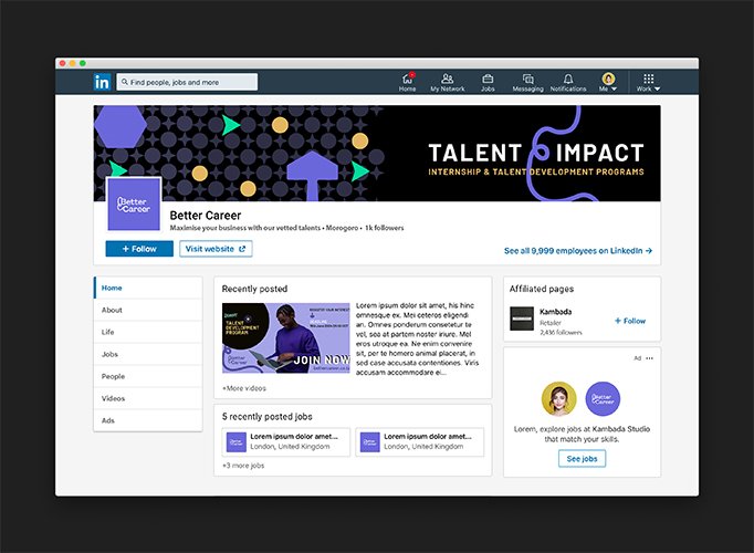 Marketing LinkedIn mockup with banner, cover and post by Lumimango