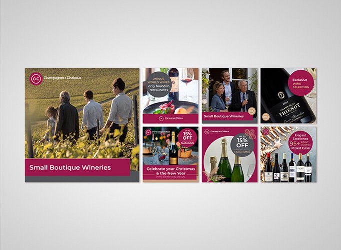 Grid of paid social media ads brand design by lumimango